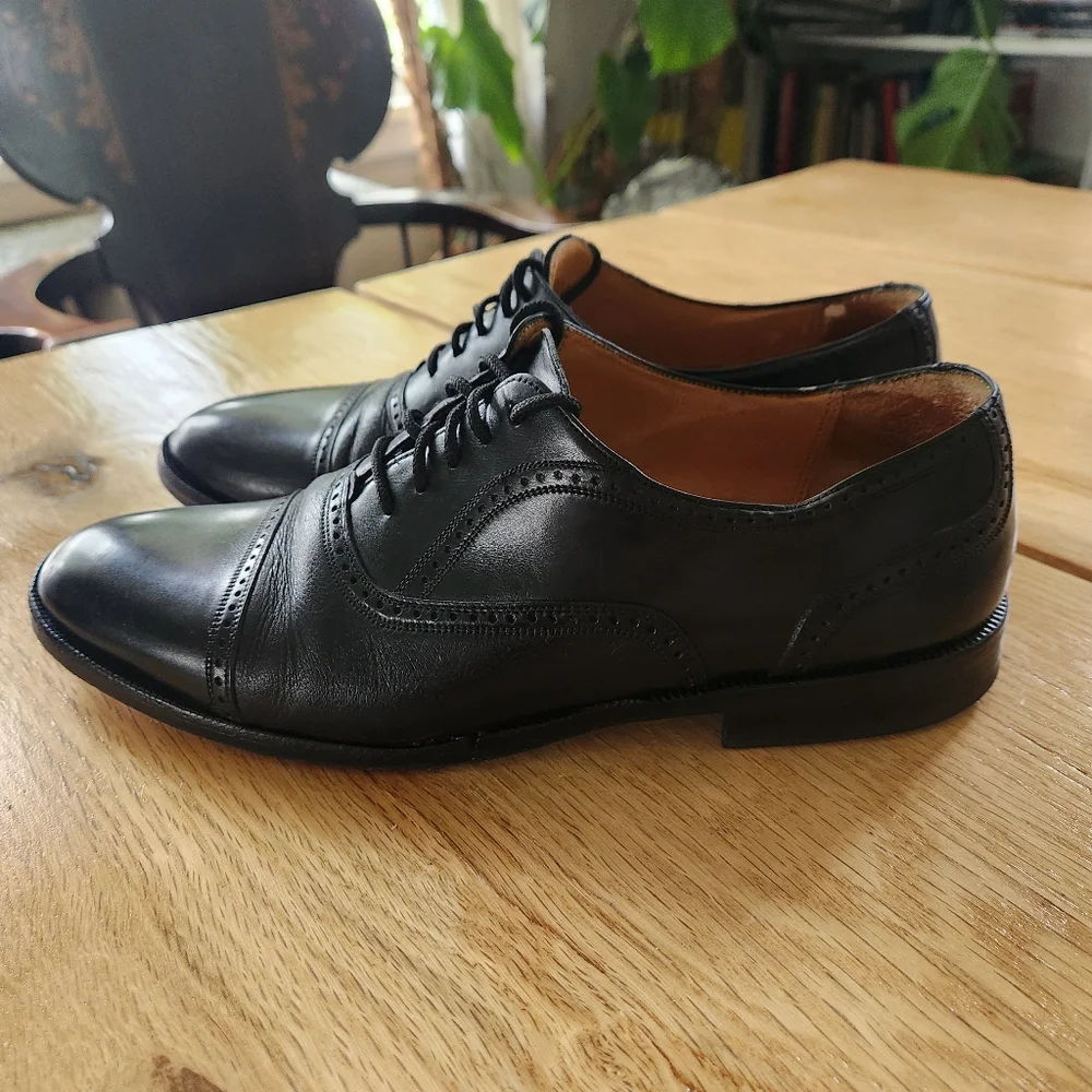 Mezlan Florence Cap Toe Black Leather & Deerskin Oxford Dress Shoes‎ Men Sz 8.5M